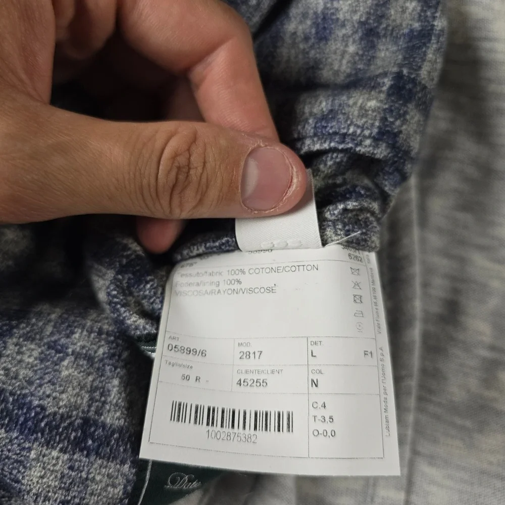 Lubiam Blue Grey Plaid Blazer Unstructured Sport Coat Cotton Mens 50R (fits 38R)